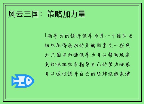 风云三国：策略加力量